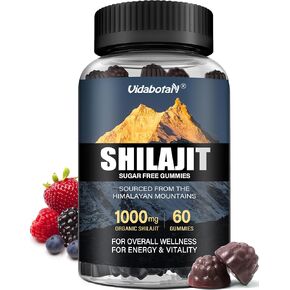 Sugar Free Shilajit Gummies 1000mg – Pure Shilajit Supplement for Men & Women – 85+ Trace Minerals & Fulvic Acid with Ashwagandha- Energy, Brain, Immunity –Mixed Berry Flavor,120 Gummies