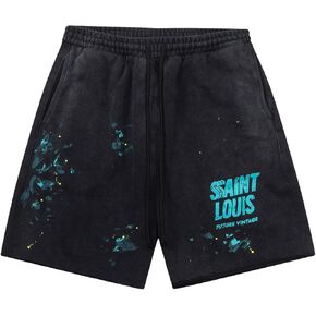 Oversized Hip Hop Graphic Printting Cotton Pants Shorts with Pockets,Summer Casual Sports Shorts