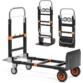 4-in-1 Aluminum Hand Truck, 1000 lbs Capacity Heavy Duty Dolly Cart with 10" Rubber Wheels, Industrial Folding Dolly for Moving, Transport in Warehouse, Supermarket, Garden, Home