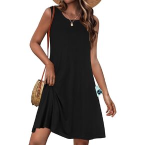 Womens Summer Dresses Casual Sleeveless Tshirt Sundress Beach Cover Up with Pockets Loose Tank Dress