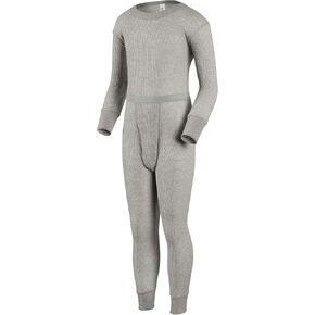 Indera Boys Traditional Thermal Underwear Long Johns Shirt and Pant Set, Heather Grey, Large