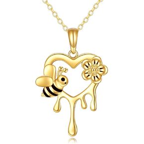 Gold Bee Necklace Christmas Gifts for Women 14k Gold honeycomb Bee Pendant Necklaces Sunflower Flower Pendant Jewelry Gifts for Women Her Girls Wife