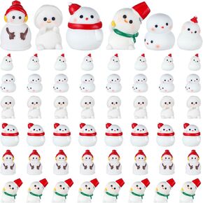 48 Pcs Mini Resin Snowman Figurines Christmas Winter Miniature Snowman with Colored Hat Tiny Christmas Figures Decoration Gifts for Christmas Winter Party Bar Table Decor Vase
