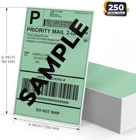 Red Shipping Thermal Labels 4 x 6 Inch Vinyl Self-Adhesive Fanfold Direct Stickers Waterproof Perforated Printer Decal for Office Warehouse Home Address 250 PCS in Saudi Arabia