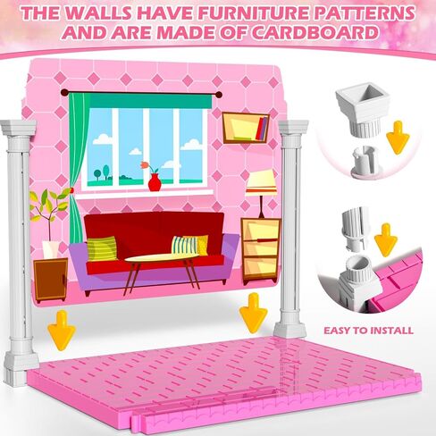 Dollhouses, Dreamhome Furniture Pink Girl Toys, 2 Stories 3 Rooms Dollshouse with 2 Princesses Slide Accessories, Toddler Playhouse Gift for for 3 4 5 6 7 8 9 10 Year Old Girls Toys in Saudi Arabia