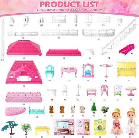 Dollhouses, Dreamhome Furniture Pink Girl Toys, 2 Stories 3 Rooms Dollshouse with 2 Princesses Slide Accessories, Toddler Playhouse Gift for for 3 4 5 6 7 8 9 10 Year Old Girls Toys in Saudi Arabia