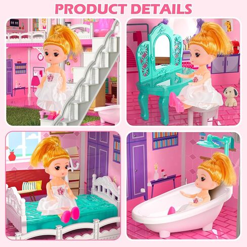 Dollhouses, Dreamhome Furniture Pink Girl Toys, 2 Stories 3 Rooms Dollshouse with 2 Princesses Slide Accessories, Toddler Playhouse Gift for for 3 4 5 6 7 8 9 10 Year Old Girls Toys in Saudi Arabia