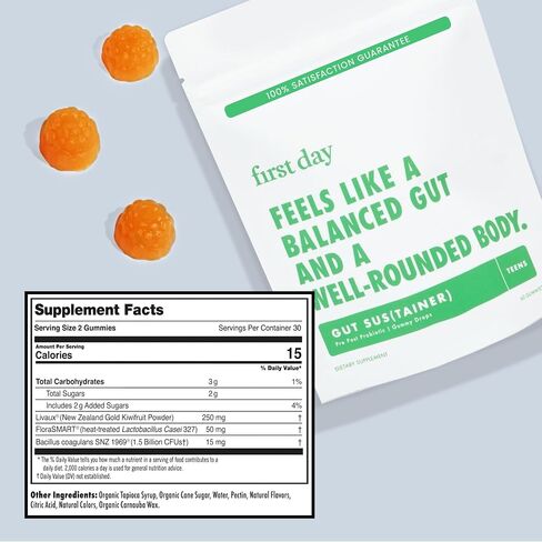 FIRST DAY Teens Daily Multivitamin + Tribiotic Gummies – Vitamin A, D3, B6, B12, C, Pre+, Post+, Probiotics & More to Support Growth, Brain Function, Immunity, Digestion – Low Sugar – 30 Day Supply in Saudi Arabia