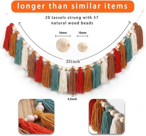 Purple Yarn Tassel Garland with Wood Beads Boho Lavender Wall Hanging Bunting Banner Decor for Classroom Kids Dorm Room Bedroom Nursery Baby Shower Party Birthday Office Wedding Decorations in Saudi Arabia