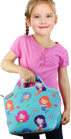 Lunch Bag For Boys, Fits A Kids Lunch Box, Insulated Neoprene Bag, Green Dinosaur, Bento Box and Thermos Fit Easily, Keeps Food Cold 4 Hours, Perfect For Your Son, Child, or Toddler at School in Saudi Arabia