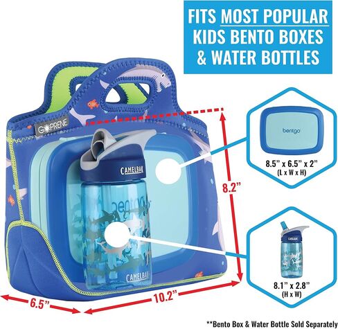 Lunch Bag For Boys, Fits A Kids Lunch Box, Insulated Neoprene Bag, Green Dinosaur, Bento Box and Thermos Fit Easily, Keeps Food Cold 4 Hours, Perfect For Your Son, Child, or Toddler at School in Saudi Arabia