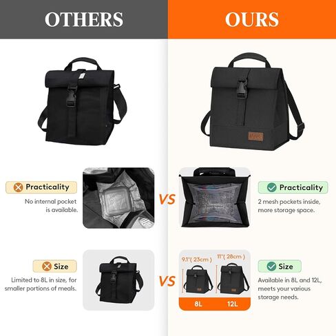 Lifewit Insulated Lunch Bag Rolltop, Reusable Lunch Box for Men Women Adults with Adjustable Shoulder Strap, Foldable Lunchbox Leakproof Cooler Bag for Office Work Picnic, 8L Beige in Saudi Arabia