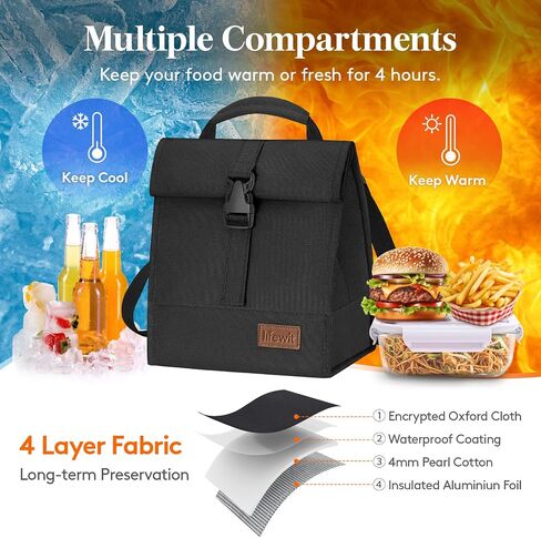Lifewit Insulated Lunch Bag Rolltop, Reusable Lunch Box for Men Women Adults with Adjustable Shoulder Strap, Foldable Lunchbox Leakproof Cooler Bag for Office Work Picnic, 8L Beige in Saudi Arabia