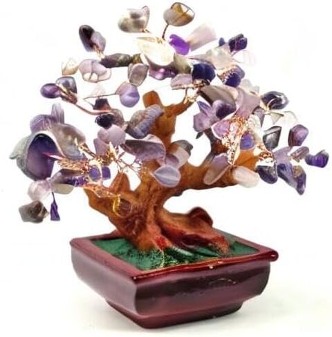 مزيج الأحجار الكريمة المال الجمشت الورد السترين العقيق الشفاف الكوارتز فنغ شوي النباتات والزهور الأشجار الاصطناعية الأبيض in Kuwait