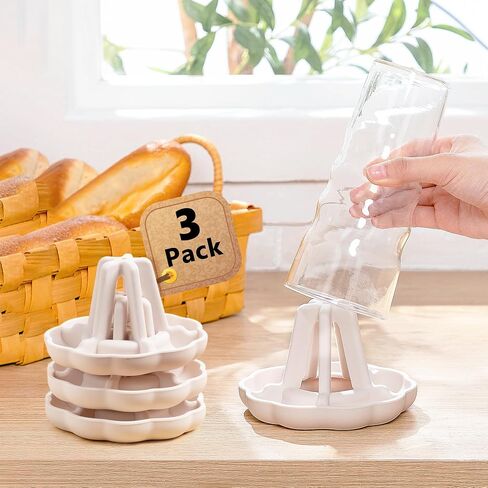 Water Bottle Drying Rack, Silicone Individual Bottle Stand Dryer with Drainer for Large Water Bottles, Trumbles, Mugs, Space Saving, Dishwasher Safe (Beige, 2-Pack) in Saudi Arabia