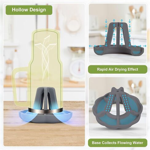 Water Bottle Drying Rack, Silicone Individual Bottle Stand Dryer with Drainer for Large Water Bottles, Trumbles, Mugs, Space Saving, Dishwasher Safe (Beige, 2-Pack) in Saudi Arabia