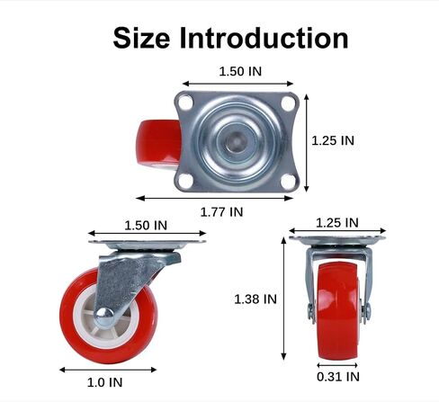 4 Pack No Brake Caster Wheels, Casters Set of 4 Swivel Casters Wheels Set of 4 Plate Casters Heavy Duty Premium Polyurethane Wheels PU Anti-wear Smooth Casters Red (Free Screws) (2 Inch) in Saudi Arabia