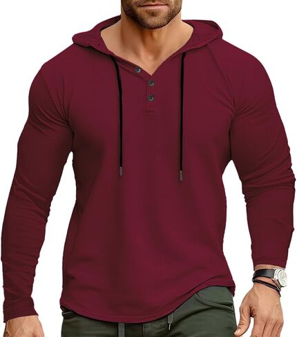 بلوفر Lexiart الرجالي الأنيق ذو القلنسوة والرباط وغطاء للرأس لتمارين العضلات، بلوفر بلون سادة in Kuwait