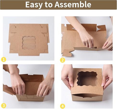 36 pcs 6x6x3 Inches Small Cake Box with Window, Bakery Box, Pastry Boxes, Cookie Boxes, Mini Pie Box for Pastry,Dessert,Strawberries,Chocolates, Cupcakes with paper stickers (Brown) in Kuwait