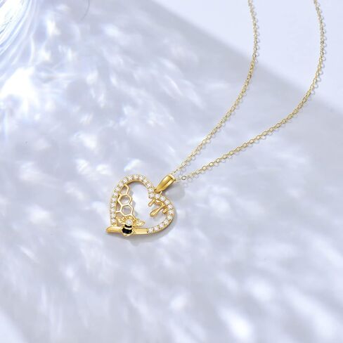 Gold Bee Necklace Christmas Gifts for Women 14k Gold honeycomb Bee Pendant Necklaces Sunflower Flower Pendant Jewelry Gifts for Women Her Girls Wife in Saudi Arabia