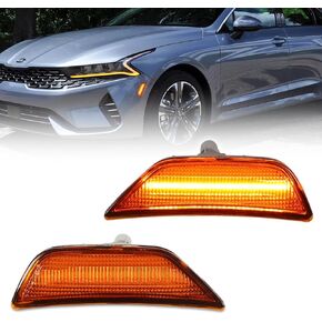 Front LED Side Marker Lights for Kia K5 2021 2022 2023-up, K5 Smoked Lens Side Bumper Marker Lights, Kia Amber LED Turn Signal Lamps, Replace OEM #921A1-L3000, 921A2-L3000, 2 PCS