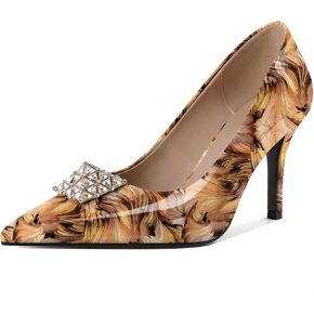 SAMMITOP Women's High Heels Pumps Closed Pointed Toe Stiletto 3.5 Inch Heels Rhinestone Pumps Dress Wedding Shoes