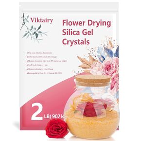 Silica Gel Flower Drying Crystals 5LBS, Reusable Color Indicating Flower Drying Silica with Airtight Container and Brush, DIY Wedding Bouquet Flower Preservation Kit, Fine Bead Size<1mm
