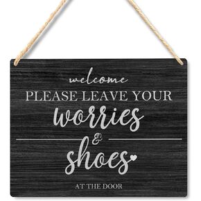 Ryeolo Welcome Please Remove Your Shoes Front Door Sign,No Shoes Sign For House Wall Hanging Wooden Sign Decor Hanging Wall Art Sign For Front Door Room Decor 11.8x5.9 Inch