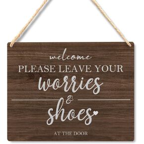 Ryeolo Welcome Please Remove Your Shoes Front Door Sign,No Shoes Sign For House Wall Hanging Wooden Sign Decor Hanging Wall Art Sign For Front Door Room Decor 11.8x5.9 Inch