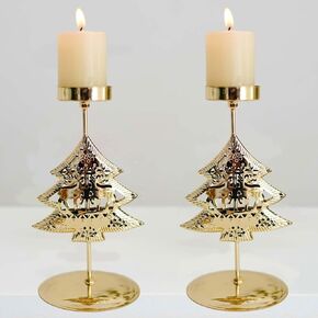 2 Pack Candle Holders Christmas Decor,Gold Tree Candlestick for Taper Table Centerpiece Festive Ornaments Mantel Home