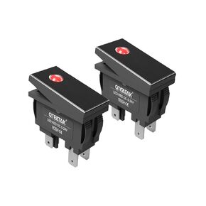 QTEATAK KCD3 DPST Boat Rocker Switch, Green LED Black Metal Panel Boat Rocker Toggle Switch, On/Off 4-Pin 2-Position Snap DC 5V-24V Ith:16A, 2Pack (Only for DC5-24V)