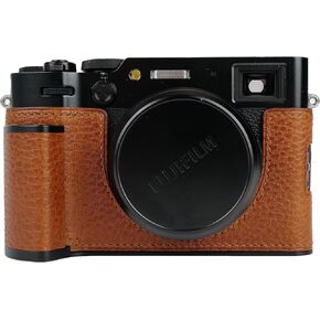 Handmade Genuine Leather Camera Half Case for Fujifilm X100VI/Fujifilm X100VI Case - Top Layer Cowhide Body + hand sewn saddle stitch + Metal Base Plate + Hand Shank free 4-in-1 Design (Black)