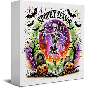 Halloween Signs, Dark Academia Halloween Ghost Wooden Box Sign, Spooky Halloween Decorations, Halloween Wood Signs for Home Office Desk Table Shelf Decor, 5x5 Inch