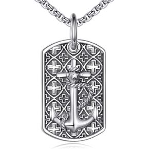 Fish Hook Cross Necklace for Men Sterling Silver Cross Pendant Necklace Religious Cross Jewelry Gifts for Men Women