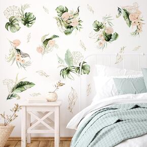 Watercolor Hanging Vine Wall Decals Green Leaves Wall Stickers for Living Room Decor Rustic Leaves Window Decals Peel and Stick Butterflies Spring Art Stickers for Bathroom Kids Bedroom Kitchen Decor