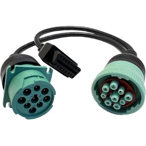 OBD to Type 2 Green 9pin J1939 and 6pin J1708 Split Y Cable for Diesel Truck Diagnostics Adapter, 2-in-1 6 Pin+9 Pin OBD2 Cable Connector Fit for Heavy Duty Truck in Kuwait