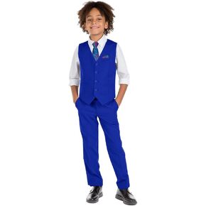 Boys' 6-Piece Formal Slim Fit Suit Set, Vest, Pants, Dress Shirt, Tie, Pocket Square, and Bow Tie