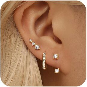 GEORGE · SMITH Ear Crawler Earrings Set for Women, 925 Sterling silver stud Earrings for Women Girls, 3 Pairs Earrings Set Hypoallergenic for Multiple Piercing
