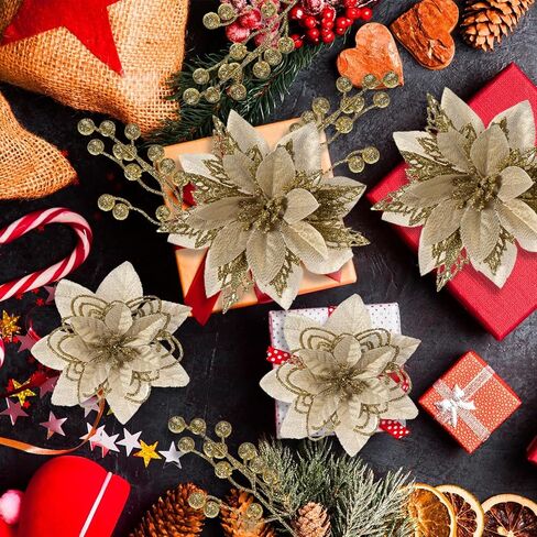 24 جهاز كمبيوتر شخصى 3 أنماط عيد الميلاد البونسيتة الزهور الحلي شجرة عيد الميلاد، 16 جهاز كمبيوتر شخصى زهور عيد الميلاد الاصطناعية و 8 حزمة يختار التوت الاصطناعي لعيد الميلاد عطلة ديكور الزفاف، الشمبانيا in Kuwait