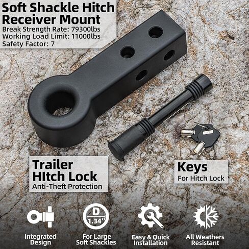 ALL-TOP Shackle Hitch Receiver for 2in Receiver, 79300Lbs MBS 11000Lbs WLL, Extreme Forged 3/4 D-Ring Included, with Trailer Lock in Kuwait