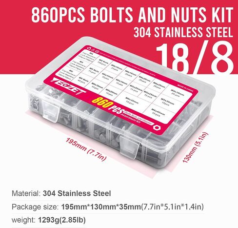 YEEZET 572pcs Grade 8.8 Bolts and Nuts Kit,M5 M6 M8 Metric Heavy Duty Bolt Assortment Set,13 Sizes,10-40mm,Yellow Zinc Plating in Kuwait