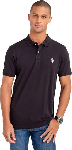 U.S. Polo Assn. Men's Short Sleeve Solid Interlock Polo Shirt, White/Black, Medium in Saudi Arabia