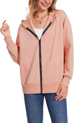 Women Long Sleeve Lightweight Zip Up Sweatshirts Y2K Oversized Hoodies Jackets With Pockets in Kuwait