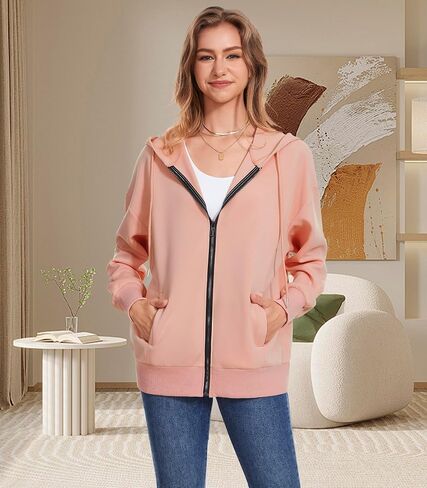 Women Long Sleeve Lightweight Zip Up Sweatshirts Y2K Oversized Hoodies Jackets With Pockets in Kuwait