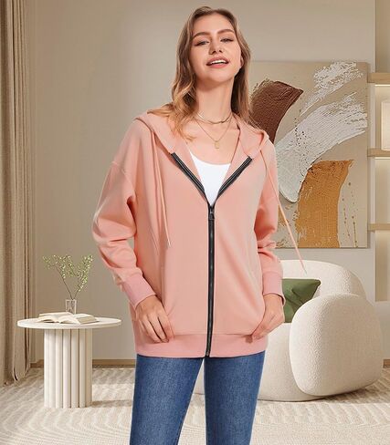 Women Long Sleeve Lightweight Zip Up Sweatshirts Y2K Oversized Hoodies Jackets With Pockets in Kuwait