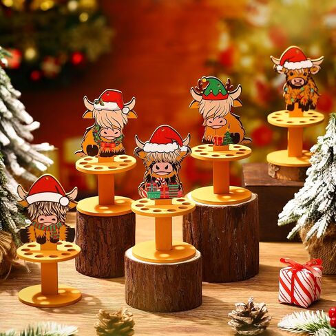 Kigley 5 Pieces Christmas Money Holder Money Holder Ornaments with 10 Holes Handmade Wooden Christmas Money Tree, Reindeer, Snowman Money Holder Xmas Ornaments Holiday Table Decorations in Kuwait