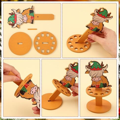 Kigley 5 Pieces Christmas Money Holder Money Holder Ornaments with 10 Holes Handmade Wooden Christmas Money Tree, Reindeer, Snowman Money Holder Xmas Ornaments Holiday Table Decorations in Kuwait