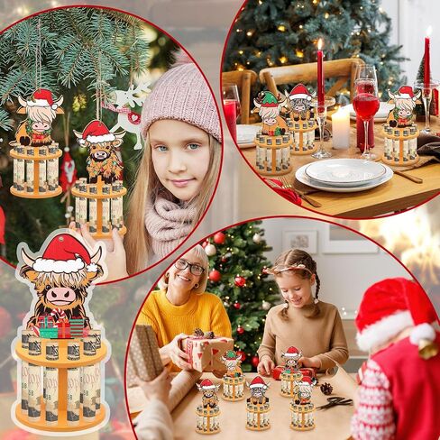 Kigley 5 Pieces Christmas Money Holder Money Holder Ornaments with 10 Holes Handmade Wooden Christmas Money Tree, Reindeer, Snowman Money Holder Xmas Ornaments Holiday Table Decorations in Kuwait