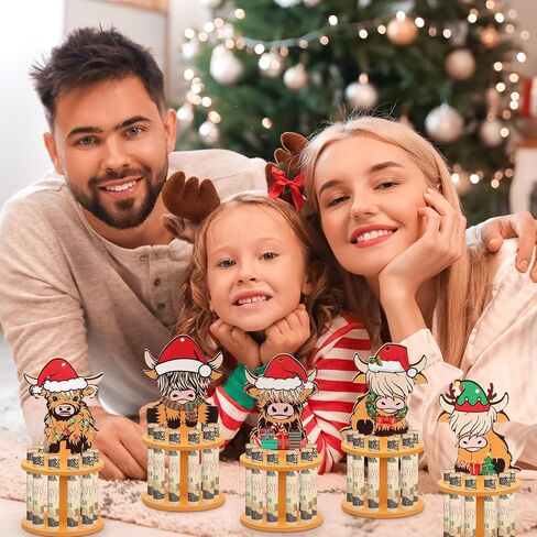Kigley 5 Pieces Christmas Money Holder Money Holder Ornaments with 10 Holes Handmade Wooden Christmas Money Tree, Reindeer, Snowman Money Holder Xmas Ornaments Holiday Table Decorations in Kuwait