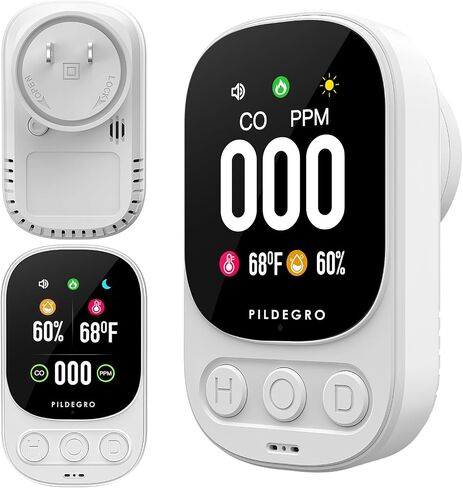 3-in-1 Carbon Monoxide Detector Plug in, Professional Plug-and-Play Portable Carbon Monoxide Detector with Temp & RH, Premium Real-Time CO Monitor Loud Alarm for Air Safety (Grey/Timeless) in Saudi Arabia